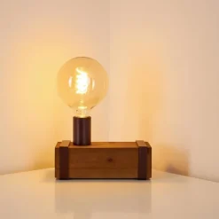 Lampes Industrielles-hofstein Lampe de table Balakovo Bois foncé, Rouille, 1 lumière