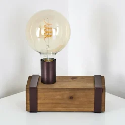 Lampes Industrielles-hofstein Lampe de table Balakovo Bois foncé, Rouille, 1 lumière