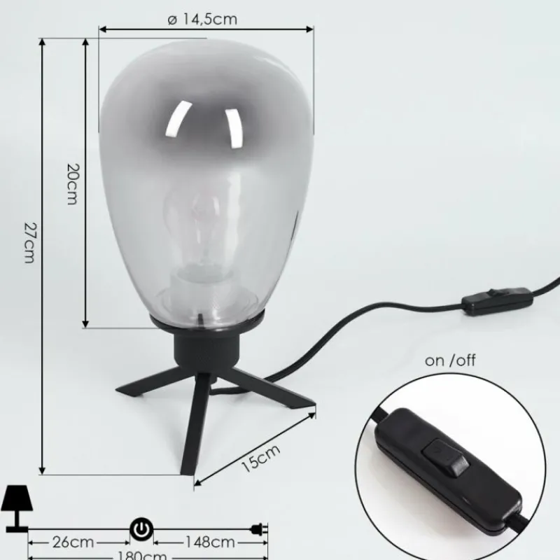 Suspension Verre Fumé-hofstein Lampe de table Barnegat Noir, 1 lumière