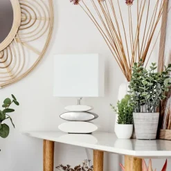 Lampes En Tissu-hofstein Lampe de table Berghamn Argenté, Blanc, 1 lumière