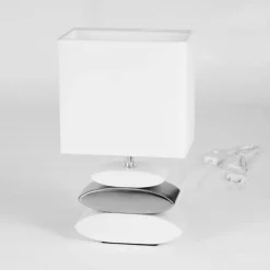 Lampes En Tissu-hofstein Lampe de table Berghamn Argenté, Blanc, 1 lumière