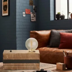 Luminaires Scandinaves-Luminaires Brilliant Lampe de table Brilliant Woodhill Bois foncé, Noir, 1 lumière