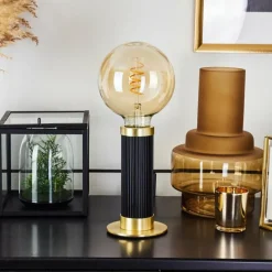 Lampes Vintages & Rétros-hofstein Lampe de table Caledonia Laiton, Noir, 1 lumière