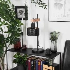 Lampes Dorées-hofstein Lampe de table Chabian Brun, Couleur bois, Noir, 1 lumière