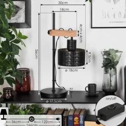 Lampes Dorées-hofstein Lampe de table Chabian Brun, Couleur bois, Noir, 1 lumière