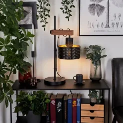 Lampes Dorées-hofstein Lampe de table Chabian Brun, Couleur bois, Noir, 1 lumière