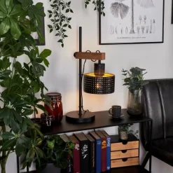 Lampes Dorées-hofstein Lampe de table Chabian Brun, Couleur bois, Noir, 1 lumière