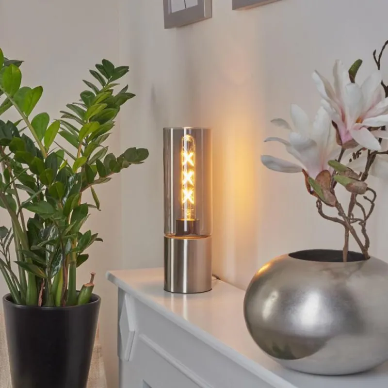 Suspension Verre Fumé-hofstein Lampe de table Dulcita Nickel mat, 1 lumière