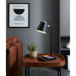 Lampes En Bois-Luminaires Eglo Lampe de table Eglo LACEY-QI LED Brun, Noir, 1 lumière