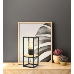 Lampes En Bois-Luminaires Eglo Lampe de table Eglo-Leuchten LIBERTAD Brun, Noir, 1 lumière