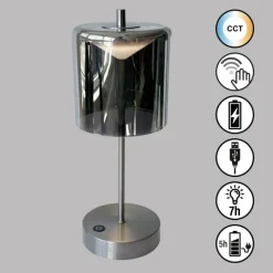 Suspension Verre Fumé-FHL easy Lampe de table Riva LED Nickel mat, 1 lumière