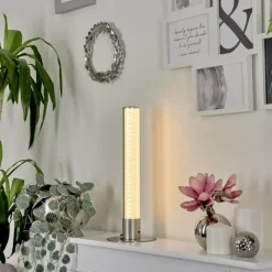 hofstein Lampe de table Flaut LED Nickel mat, 1 lumière, Télécommandes, Changeur de couleurs* Lampes À Poser