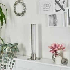 hofstein Lampe de table Flaut LED Nickel mat, 1 lumière, Télécommandes, Changeur de couleurs* Lampes À Poser