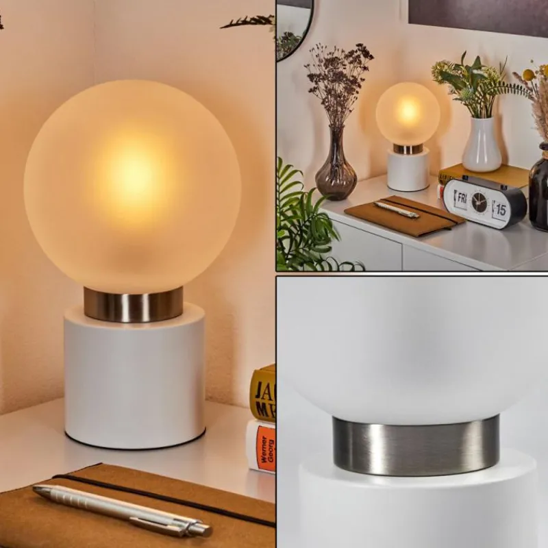 hofstein Lampe de table Flawil Nickel mat, Blanc, 1 lumière