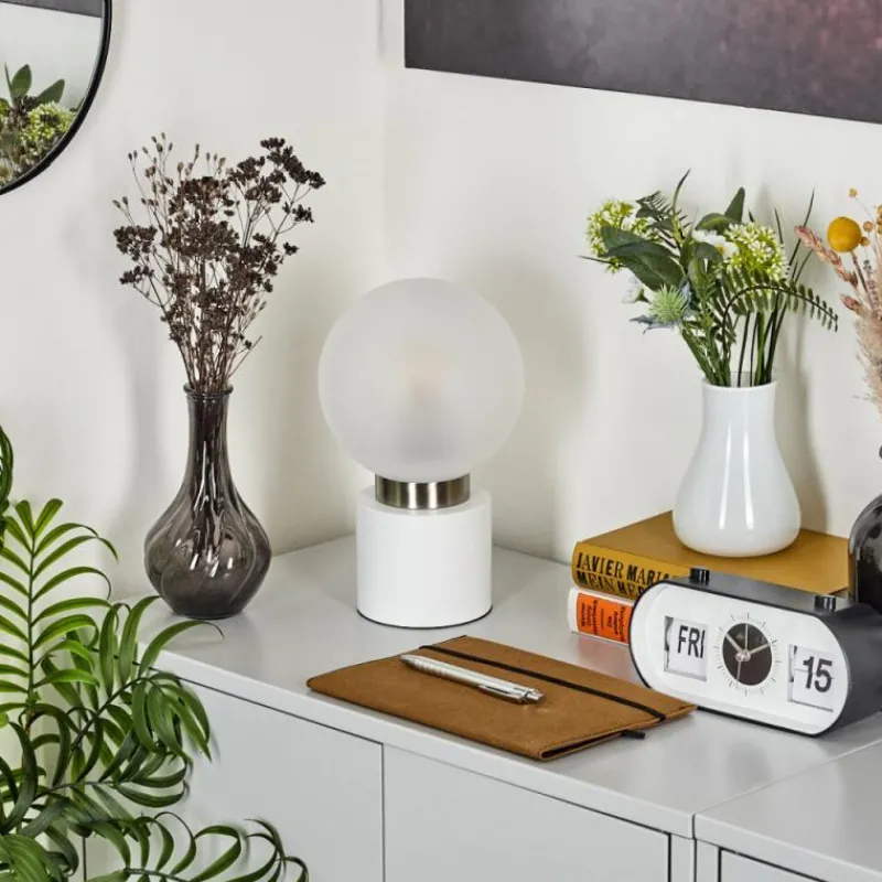 hofstein Lampe de table Flawil Nickel mat, Blanc, 1 lumière