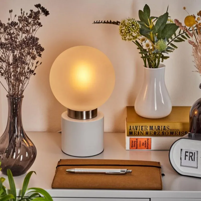 hofstein Lampe de table Flawil Nickel mat, Blanc, 1 lumière