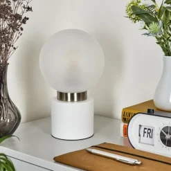 hofstein Lampe de table Flawil Nickel mat, Blanc, 1 lumière