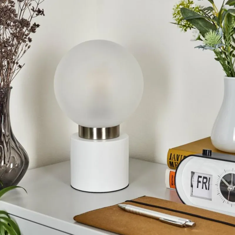 hofstein Lampe de table Flawil Nickel mat, Blanc, 1 lumière
