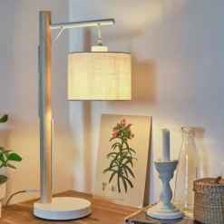 Lampes En Tissu-hofstein Lampe de table Geelong Bois clair, Blanc, 1 lumière