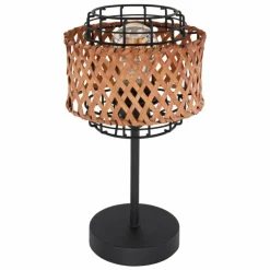 Style Boho-Chic-Luminaires Globo Lighting Lampe de table Globo GINA Bois foncé, Noir, 1 lumière