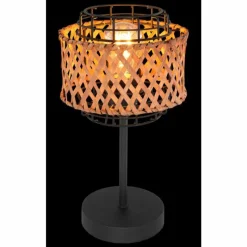Style Boho-Chic-Luminaires Globo Lighting Lampe de table Globo GINA Bois foncé, Noir, 1 lumière