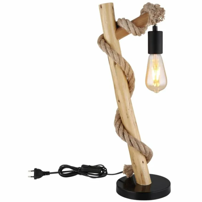 Lampes En Bois-Luminaires Globo Lighting Lampe de table Globo ULLEU Écru, Noir, 1 lumière