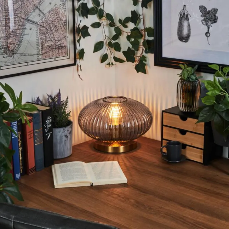 Suspension Verre Fumé-hofstein Lampe de table Goldenville Laiton, 1 lumière