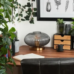 Suspension Verre Fumé-hofstein Lampe de table Goldenville Laiton, 1 lumière