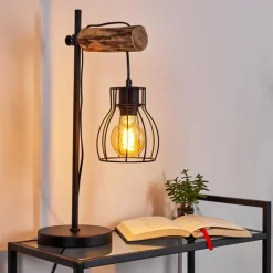 Luminaires Scandinaves-hofstein Lampe de table Gondo Bois clair, Noir, 1 lumière