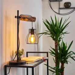 Luminaires Scandinaves-hofstein Lampe de table Gondo Bois clair, Noir, 1 lumière