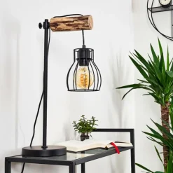 Luminaires Scandinaves-hofstein Lampe de table Gondo Bois clair, Noir, 1 lumière