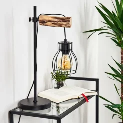 Luminaires Scandinaves-hofstein Lampe de table Gondo Bois clair, Noir, 1 lumière