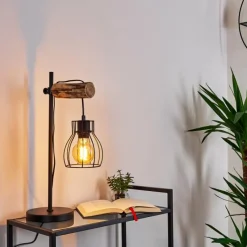 Luminaires Scandinaves-hofstein Lampe de table Gondo Bois clair, Noir, 1 lumière