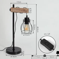 Style Boho-Chic-hofstein Lampe de table Gondo Écru, Noir, 1 lumière