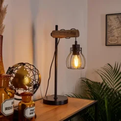 Style Boho-Chic-hofstein Lampe de table Gondo Écru, Noir, 1 lumière