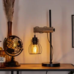 Style Boho-Chic-hofstein Lampe de table Gondo Écru, Noir, 1 lumière