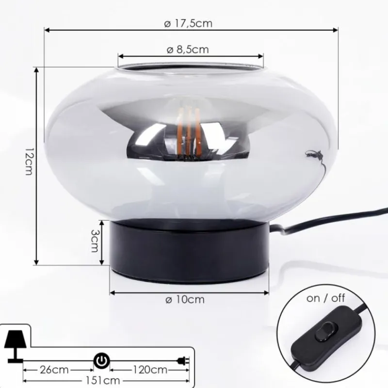 Suspension Verre Fumé-hofstein Lampe de table Haikala Noir, 1 lumière