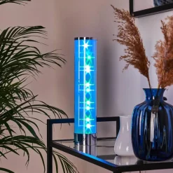 hofstein Lampe de table Hatara LED Chrome, 1 lumière, Télécommandes, Changeur de couleurs