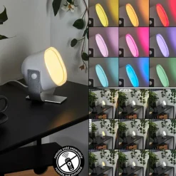 Idual Lampe de table Lilas LED Argenté, 1 lumière, Changeur de couleurs