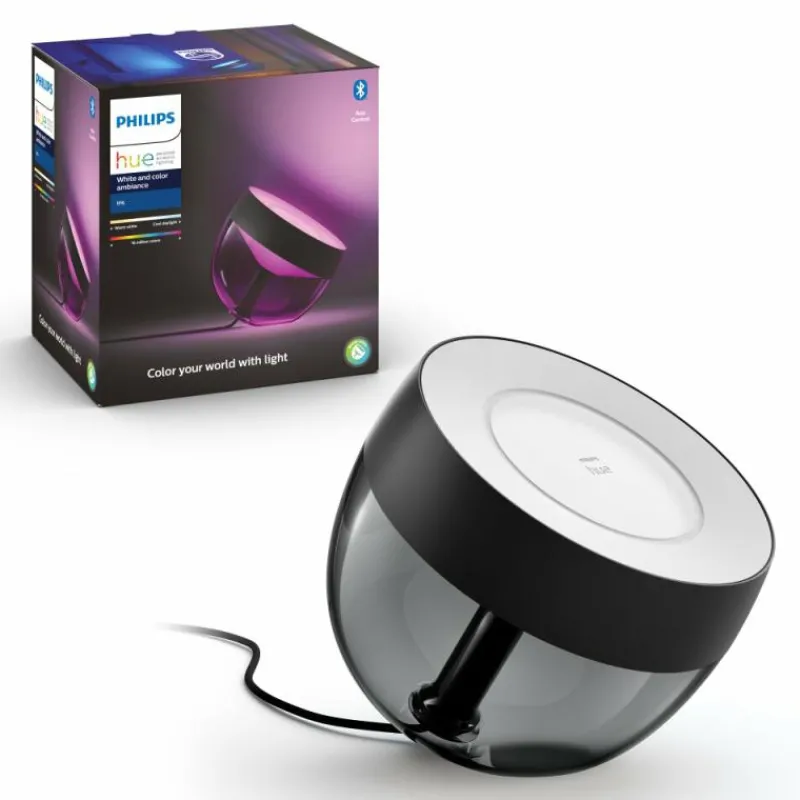 Luminaires Philips Lampe de table, kit d'extension Philips Hue Ambiance White & Color Iris LED Noir, Transparent, 1 lumière, Changeur de couleurs