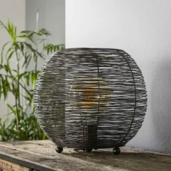 Lampes Industrielles-hofstein Lampe de table Leeville Nickel mat, Noir, 1 lumière