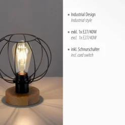 Lampes Vintages & Rétros-Luminaires Leuchten Direkt Lampe de table Leuchten-Direkt KASKA Bois foncé, Noir, 1 lumière