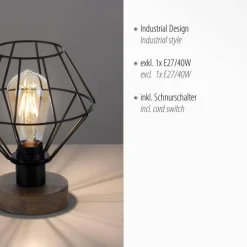 Lampes En Bois-Luminaires Leuchten Direkt Lampe de table Leuchten-Direkt KASKA Bois foncé, Noir, 1 lumière