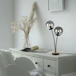 Suspension Verre Fumé-Luminaires Leuchten Direkt Lampe de table Leuchten-Direkt GREEN WIDOW Écru, Noir, 2 lumières