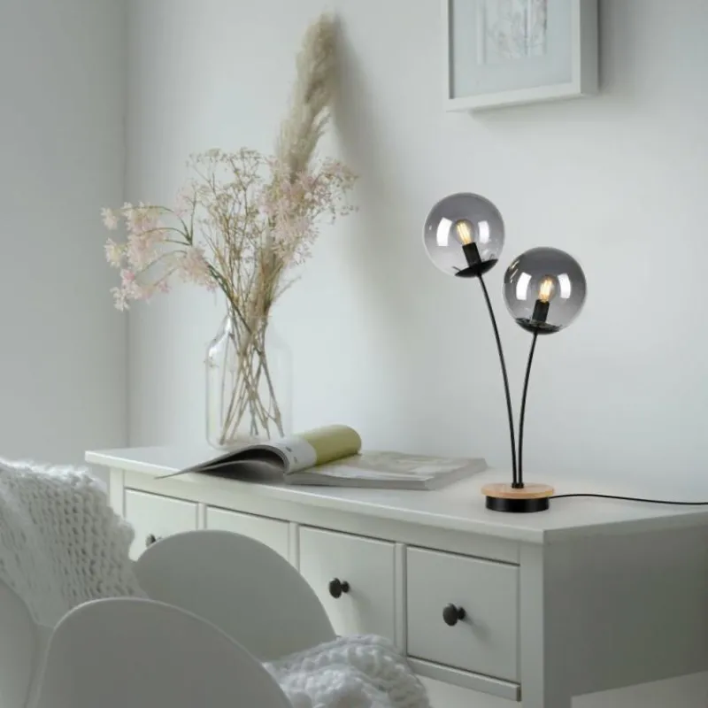 Suspension Verre Fumé-Luminaires Leuchten Direkt Lampe de table Leuchten-Direkt GREEN WIDOW Écru, Noir, 2 lumières