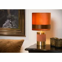 Lampes En Tissu-Luminaires Lucide Lampe de table Lucide FRIZZLE Brun, Laiton, 1 lumière