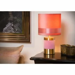 Lampes En Tissu-Luminaires Lucide Lampe de table Lucide FRIZZLE Laiton, Rose, 1 lumière