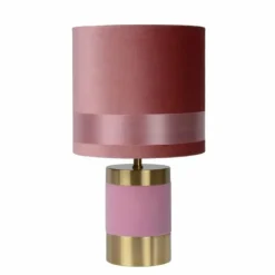Lampes En Tissu-Luminaires Lucide Lampe de table Lucide FRIZZLE Laiton, Rose, 1 lumière