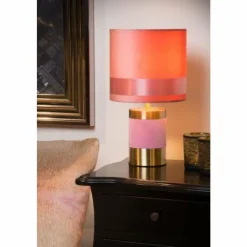 Lampes En Tissu-Luminaires Lucide Lampe de table Lucide FRIZZLE Laiton, Rose, 1 lumière