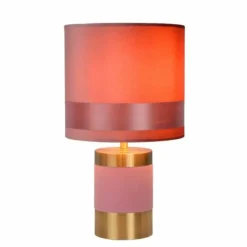Lampes En Tissu-Luminaires Lucide Lampe de table Lucide FRIZZLE Laiton, Rose, 1 lumière